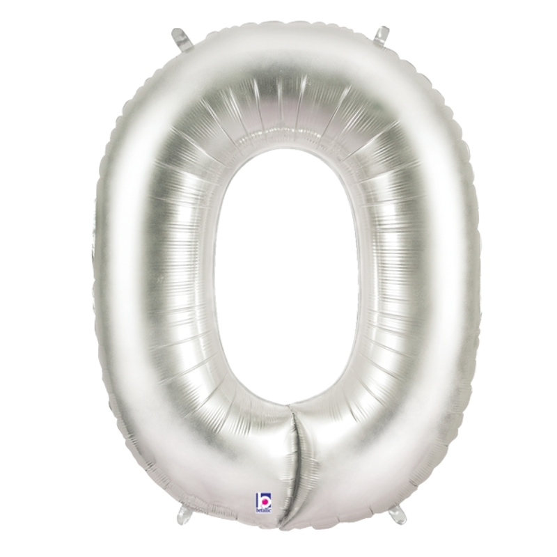 34" Betallic Silver Number Megaloons Foil Balloon | Numbers 0-9