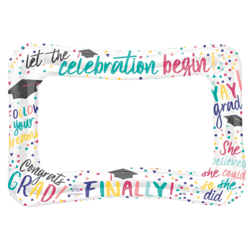 23" x 16" Trendy Girl Grad Frame Foil Balloon | Fun Photobooth Prop!