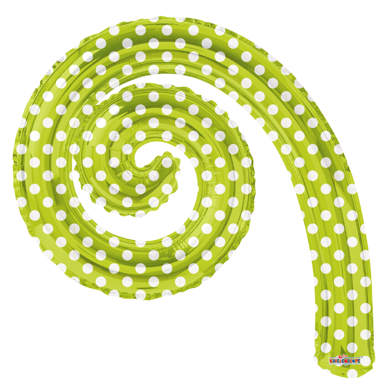 14" Conver Kiwi Polka Dot Kurly Spiral Foil Airfill Balloon | Buy 5 Or More Save 20%