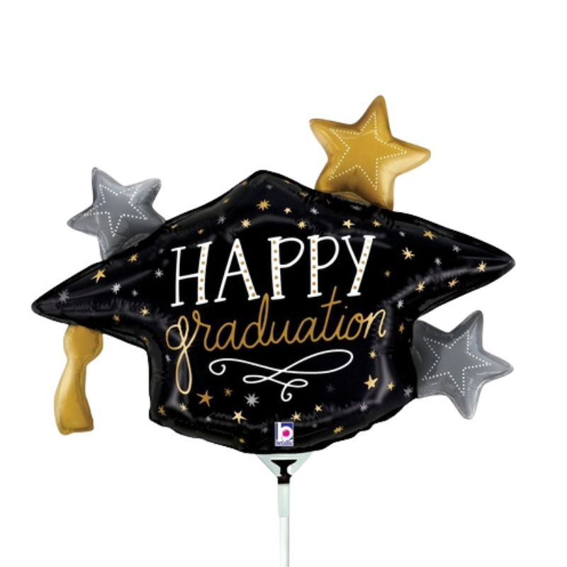 14" Betallic Satin Metallic Grad Hat Airfill Foil Balloon (S2R2) | Buy 5 Or More Save 20%