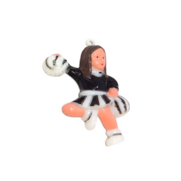 Breloque pom-pom girl en plastique 3D noire ACI de 4,45 cm | 1 pièce