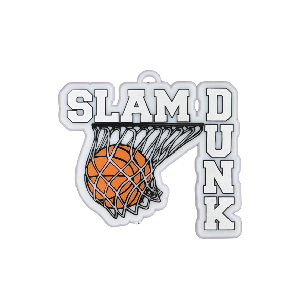 3" Breloque plate en plastique "Slam Dunk" ACI Blanc/Argent | 1 unité