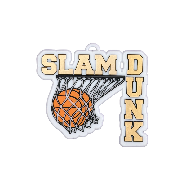 Breloque plate en plastique ACI Blanc/Or 3" Slam Dunk | 1 pièce