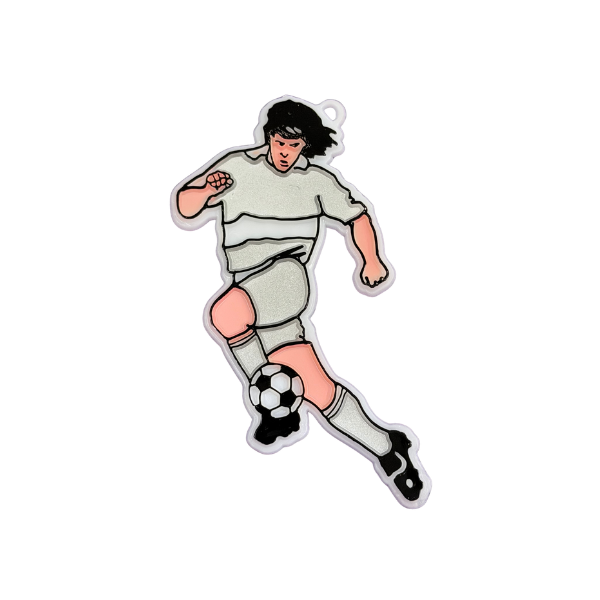 3,5" ACI Joueur de football en plastique plat blanc/argent Breloque | Lot de 2
