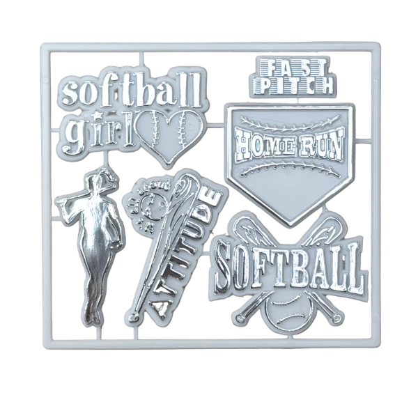 Paquet de petits articles en plastique plat de softball ACI blanc/argent
