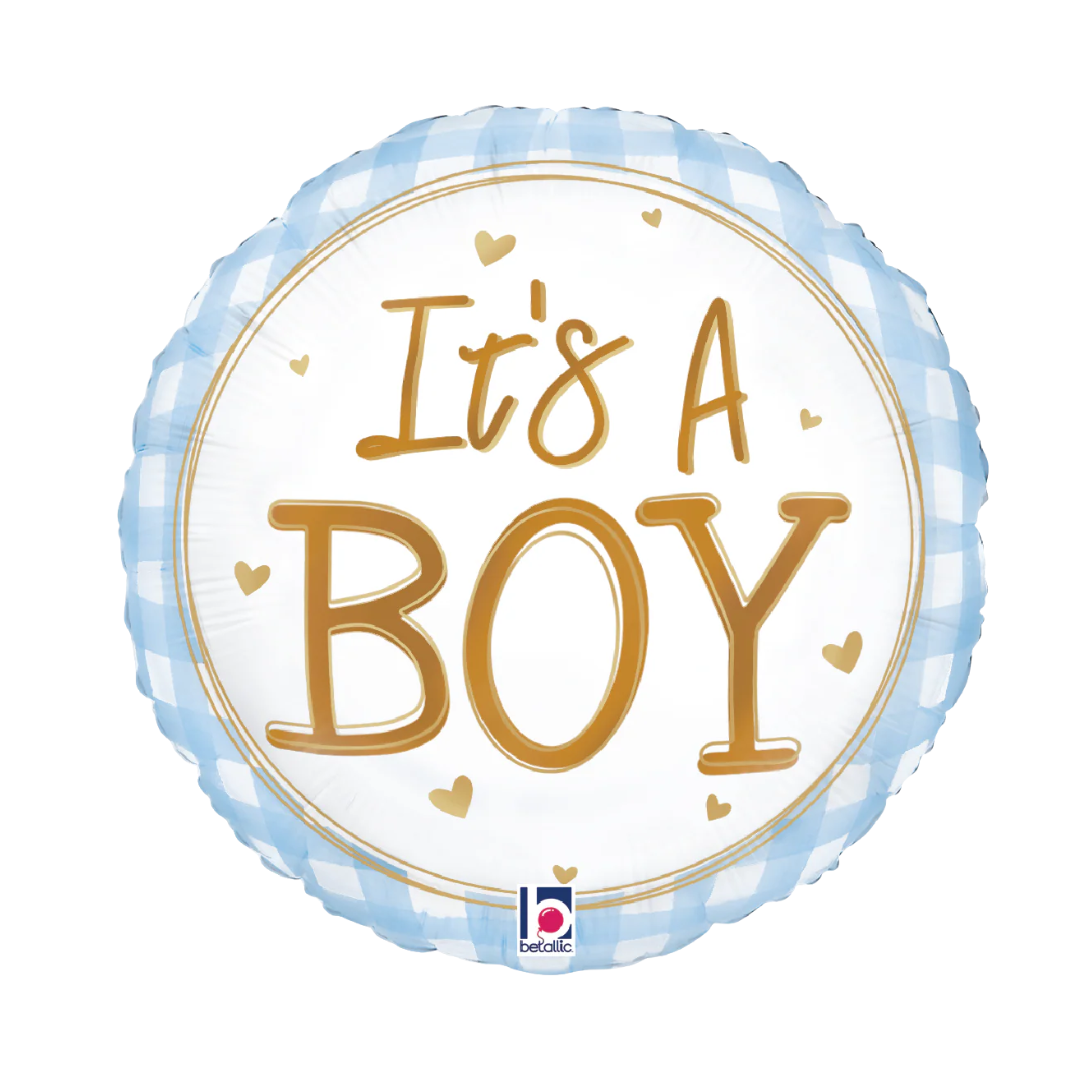 9" Betallic Baby Boy Blue Gingham Foil Air-Fill Balloon | Buy 5 or More Get 20% Off