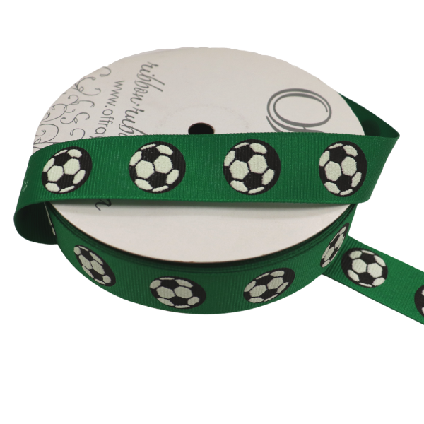 7/8" Offray Defense Soccer Ball Printed Grosgrain Ribbon - 7/8" x 25 Yards | 1 Spool