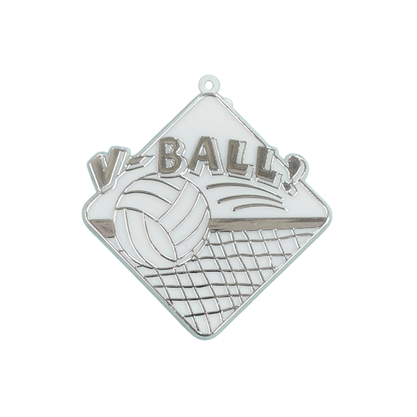 Breloque plate en plastique pour volleyball ACI blanc/argenté 3" | Paquet de 2