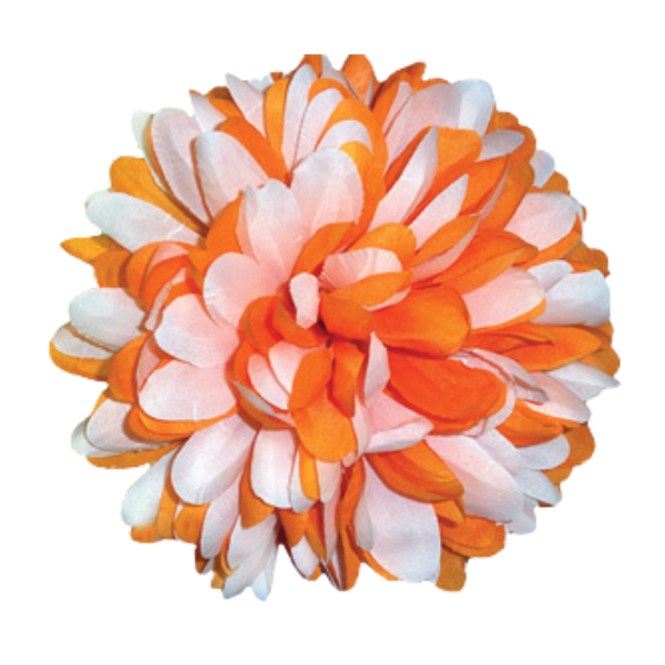 6 1/2" Orange/White Artificial Silk Mum - 15 Layers | 1 Count