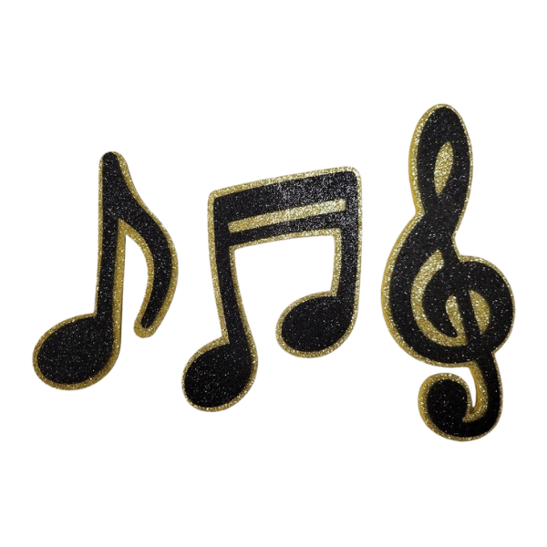 4" ACI Black/Gold Glitter Foam Music Symbols | 3 Count