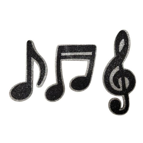 4" ACI Black/Silver Glitter Foam Music Symbols | 3 Count