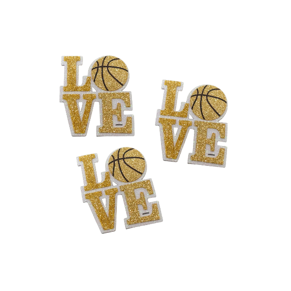 3.5" ACI Gold/White Glitter Foam Love Basketball Emblem | 3 Count