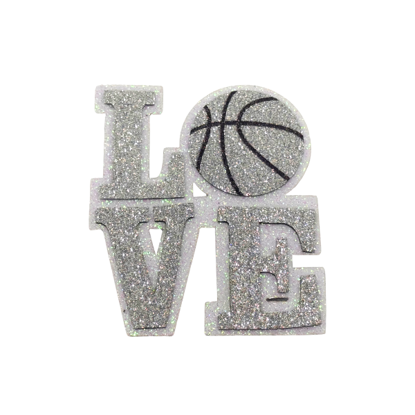 3.5" ACI Silver/White Glitter Foam Love Basketball Emblem | 3 Count