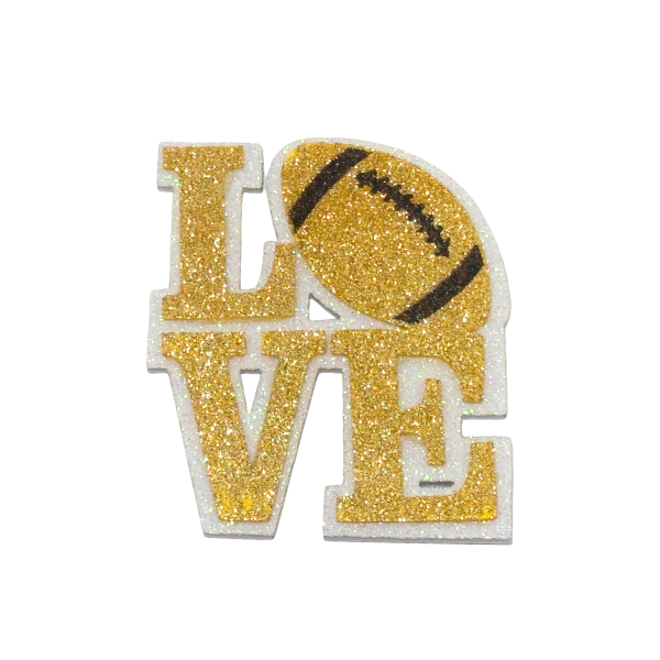 3.5" ACI Gold/White Glitter Foam Love Football Emblem | 3 Count
