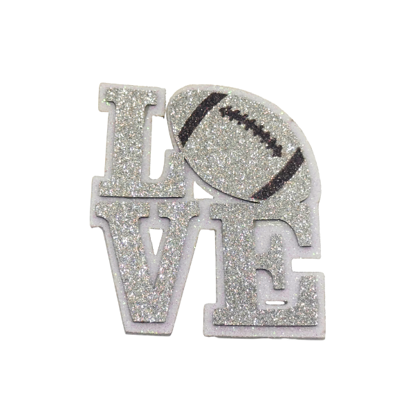 3.5" ACI Silver/White Glitter Foam Love Football Emblem | 3 Count