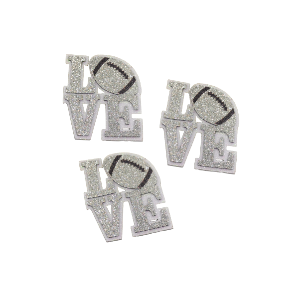 3.5" ACI Silver/White Glitter Foam Love Football Emblem | 3 Count