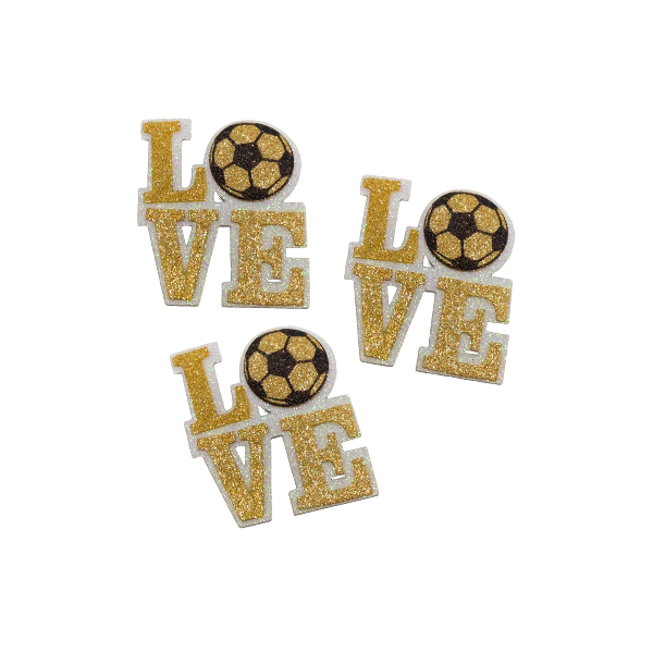 3.5" ACI Gold/White Glitter Foam Love Soccer Emblem | 3 Count