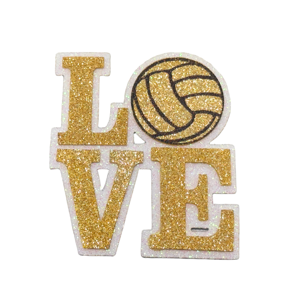 3.5" ACI Gold/White Glitter Foam Love Volleyball Emblem | 3 Count