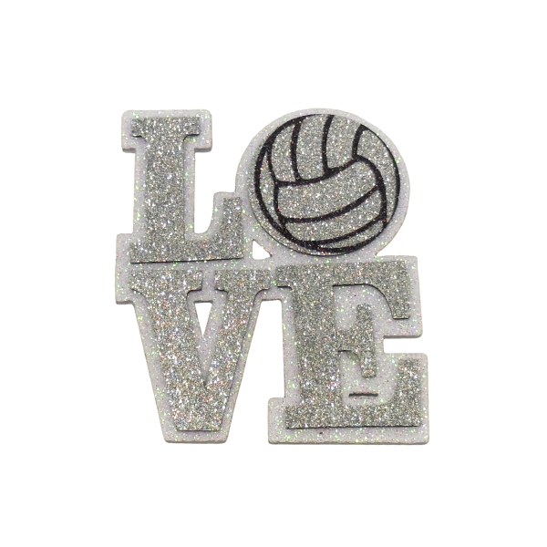 3.5" ACI Silver/White Glitter Foam Love Volleyball Emblem | 3 Count