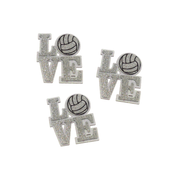 3.5" ACI Silver/White Glitter Foam Love Volleyball Emblem | 3 Count
