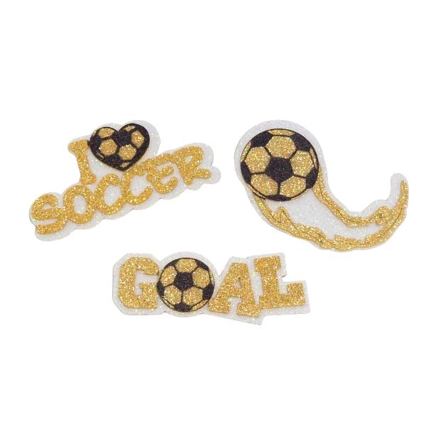 ACI Gold/White Glitter Foam Soccer Assortment Emblems | 3 Count