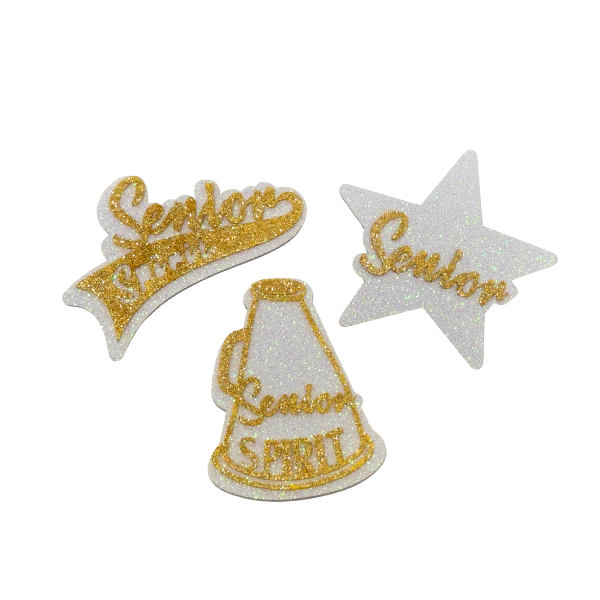 ACI Gold/White Glitter Foam Senior Assortment Emblems | 3 Count