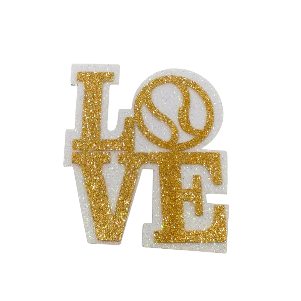 3.5" Gold/White Glitter Foam Love Tennis Emblem | 3 Count