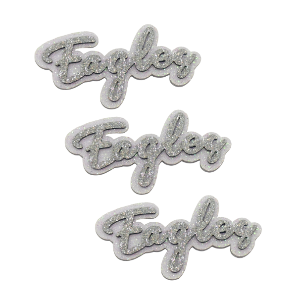 3.5" ACI Silver/White Glitter Foam "Eagles" Mascot Emblem | 3 Count