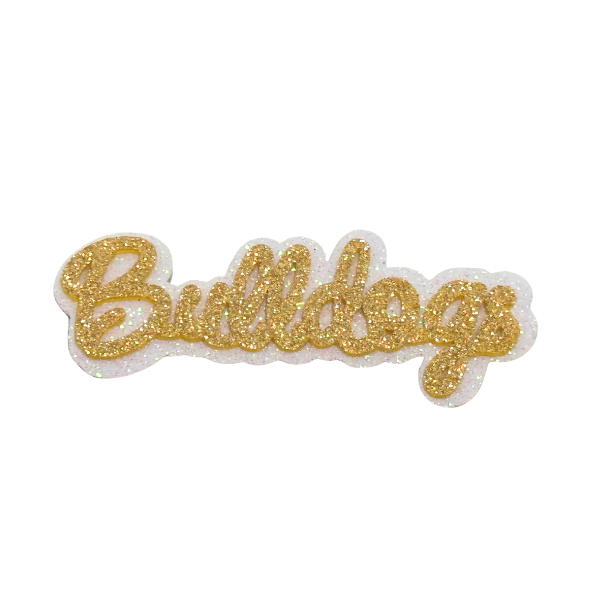 4" ACI Gold/White Glitter Foam "Bulldogs" Mascot Emblem | 3 Count