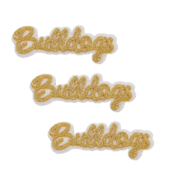 4" ACI Gold/White Glitter Foam "Bulldogs" Mascot Emblem | 3 Count
