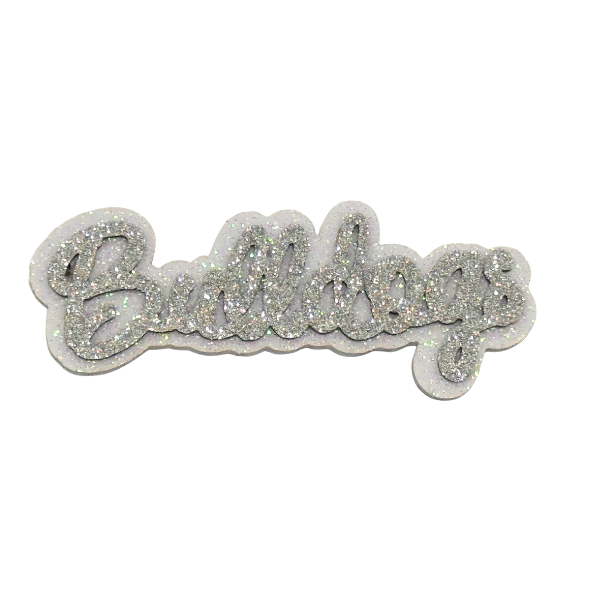 4" ACI Silver/White Glitter Foam "Bulldogs" Mascot Emblem | 3 Count