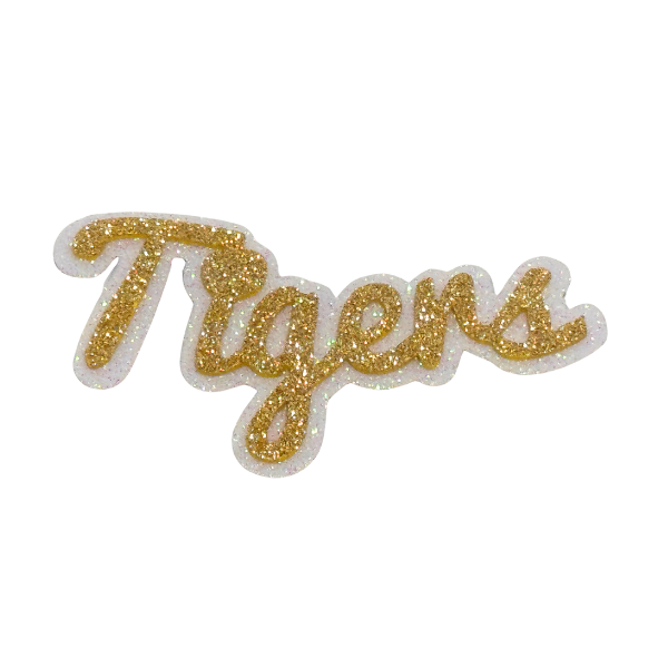 4" ACI Gold/White Glitter Foam "Tigers" Mascot Emblem | 3 Count