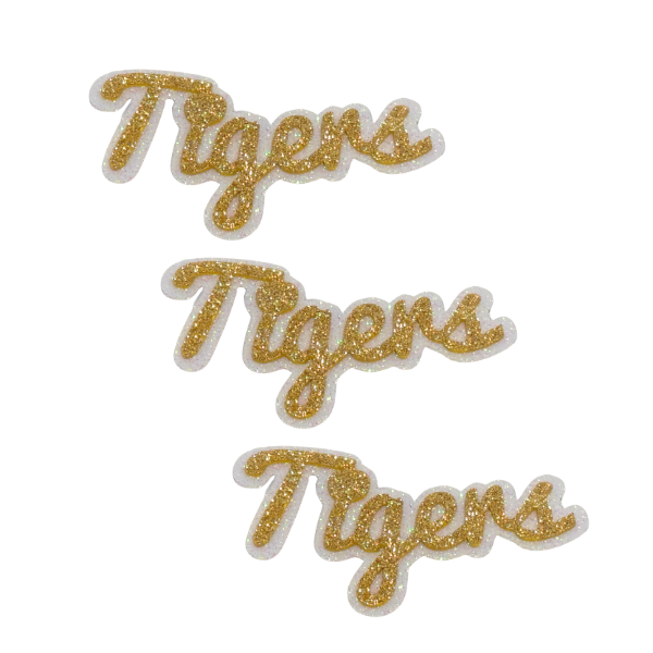 4" ACI Gold/White Glitter Foam "Tigers" Mascot Emblem | 3 Count