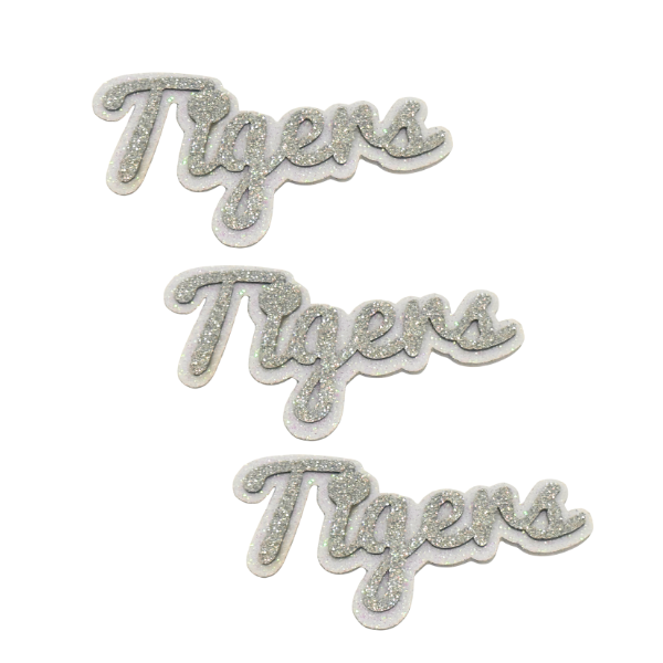 4" ACI Silver/White Glitter Foam "Tigers" Mascot Emblem | 3 Count