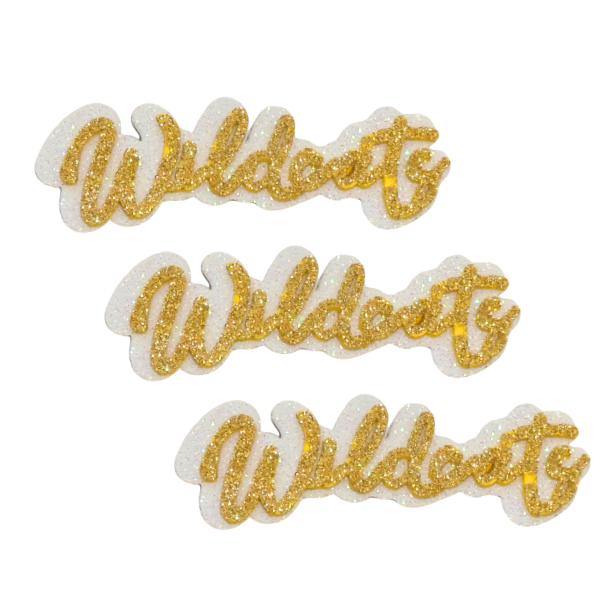 4" ACI Gold/White Glitter Foam "Wildcats" Mascot Emblem | 3 Count
