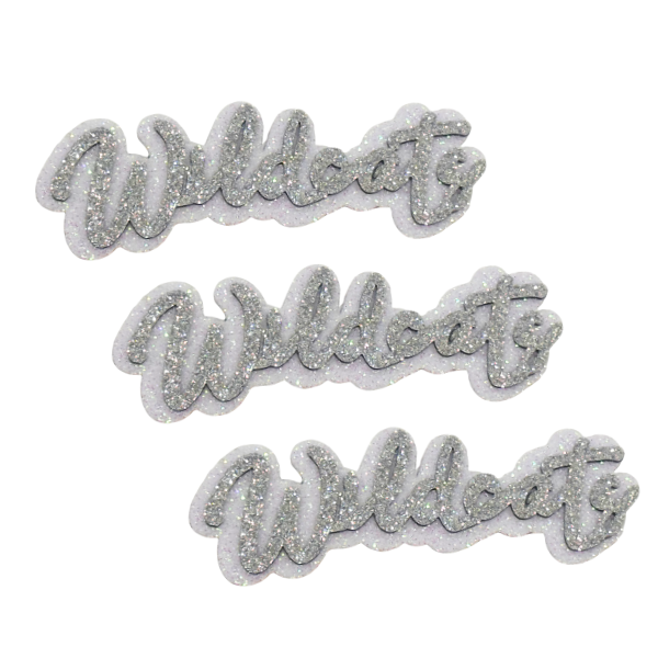 4" ACI Silver/White Glitter Foam "Wildcats" Mascot Emblem | 3 Count
