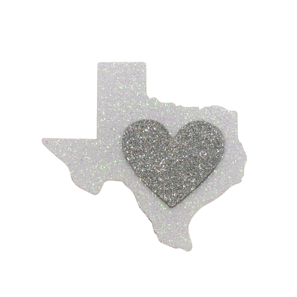 3.5" ACI White/Silver Glitter Foam Texas Heart Emblem | 3 Count