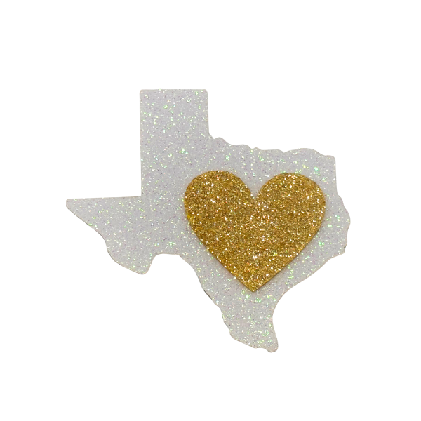 3.5" ACI White/Gold Foam Glitter Texas Heart Emblem | 3 Count
