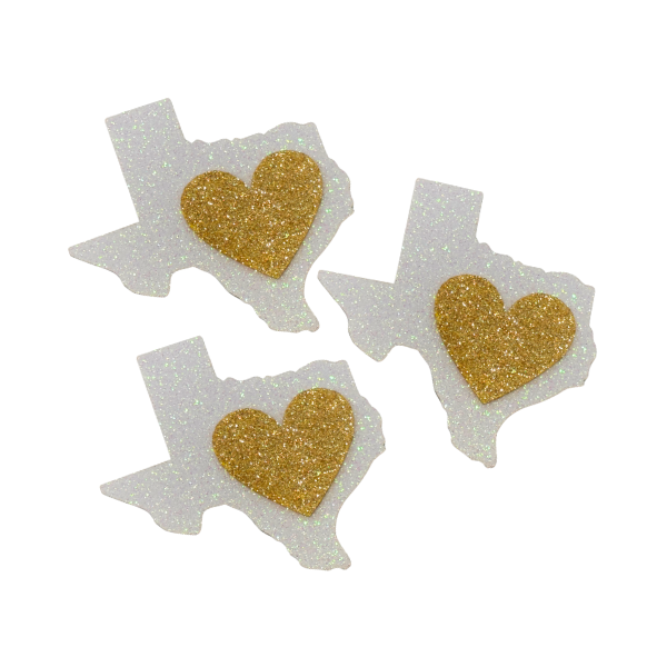 3.5" ACI White/Gold Foam Glitter Texas Heart Emblem | 3 Count