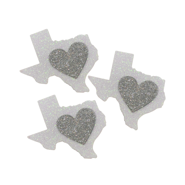 3.5" ACI White/Silver Glitter Foam Texas Heart Emblem | 3 Count