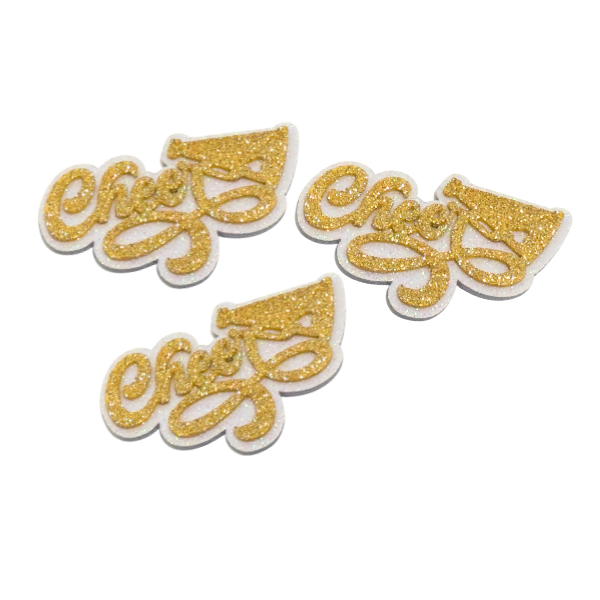 3" ACI Gold/White Glitter Foam "Cheer" Megaphone Emblem | 3 Count
