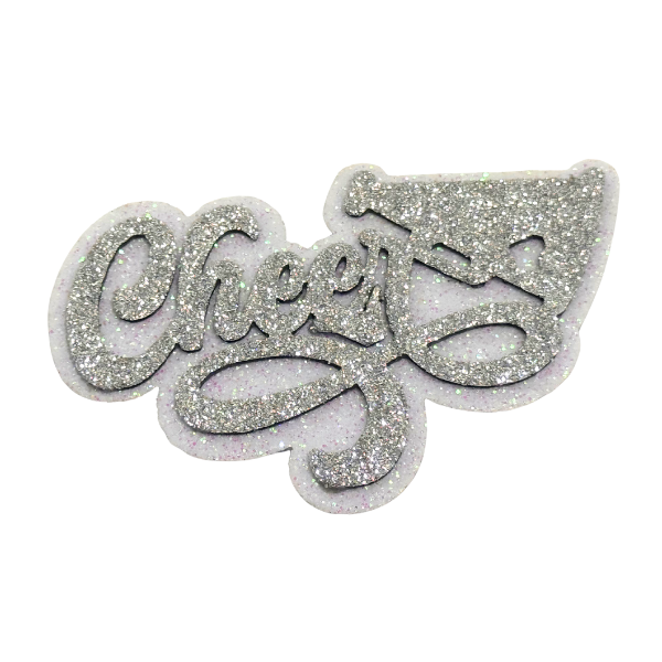 3" ACI Silver/White Glitter Foam "Cheer" Megaphone Emblem | 3 Count