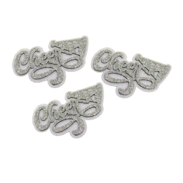 3" ACI Silver/White Glitter Foam "Cheer" Megaphone Emblem | 3 Count