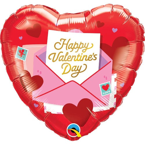 18" Qualatex Happy Valentine's Day Envelope Heart Foil Balloon | Clearance - While Supplies Last!