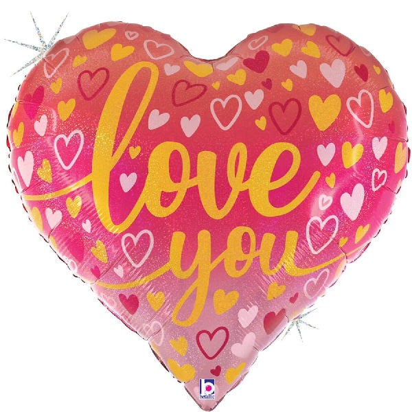 23" Betallic Ombre Love You Heart Glitter Holographic Foil Balloon (D)