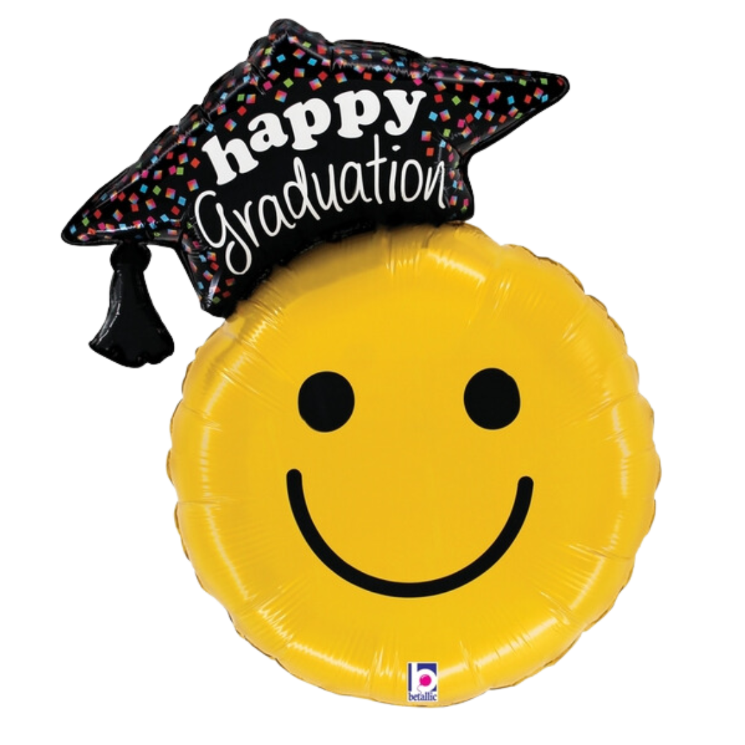 26" Betallic Graduation Smiley Foil Balloon