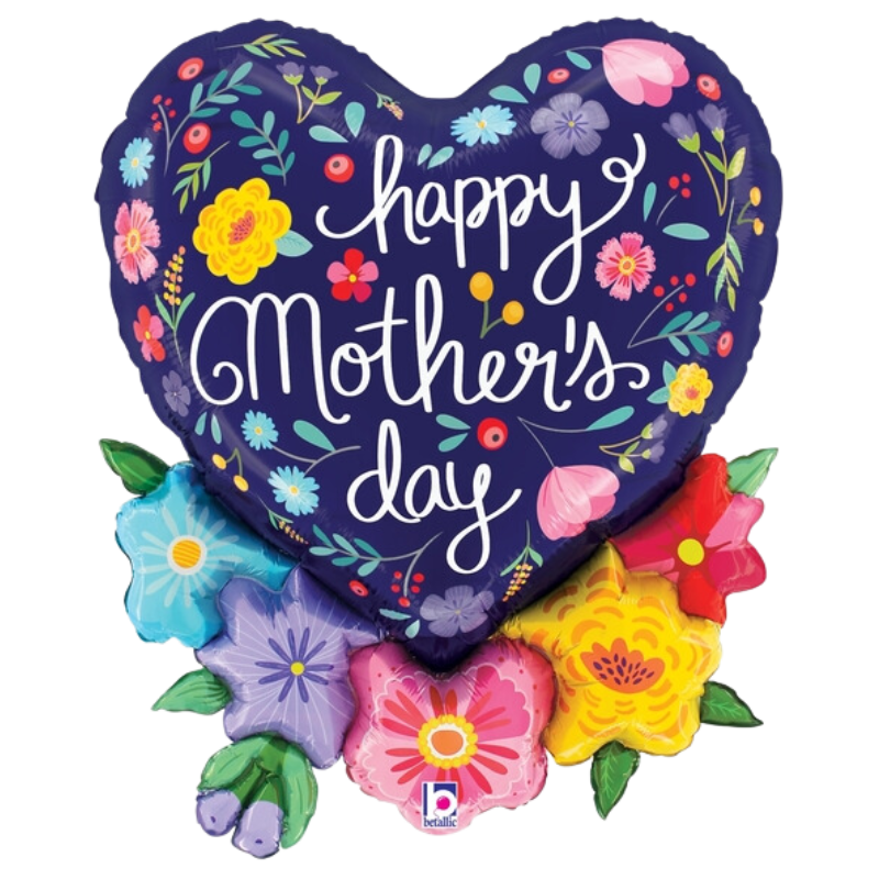 28" Betallic Mother's Day Folk Floral Heart Foil Balloon (S2R4)