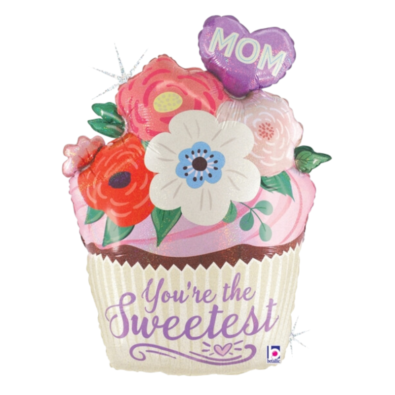 24" Betallic Floral Mom Cupcake Holographic Foil Balloon (S2R4)