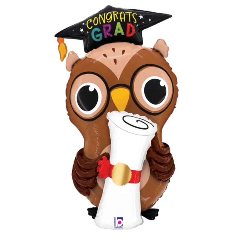 30" Betallic Grad Owl Diploma Foil Balloon (P33) | I Can Float Or Sit!