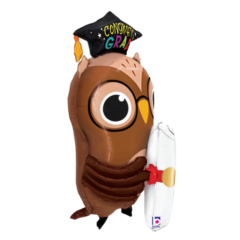 30" Betallic Grad Owl Diploma Foil Balloon (P33) | I Can Float Or Sit!